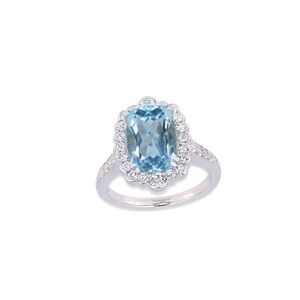 NWT- 5.875 ct. t.w. Blue Topaz Halo Cocktail Ring in Sterling Silver- Size 5